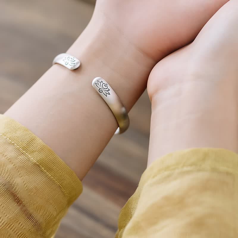 Lotus Flower Heart Sutra White Copper Healing Bracelet