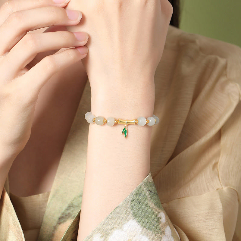 Sterling Silver White Jade Protection Bracelet 6*7mm