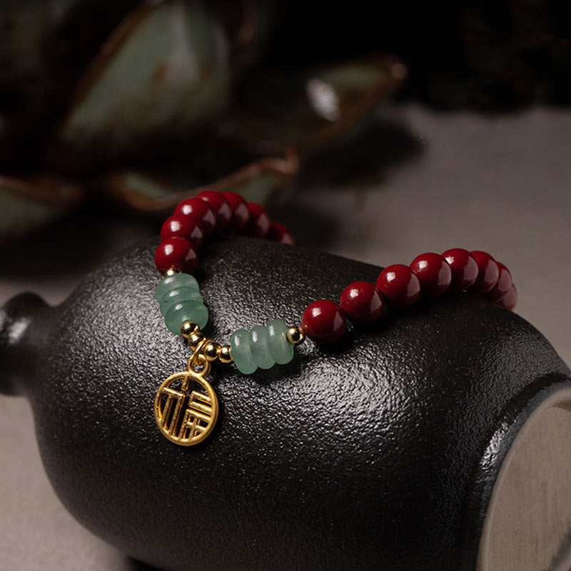 6mm Cinnabar Green Aventurine Luck Blessing Bracelet