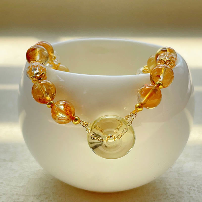 Female Citrine Peace Buckle Prosperity Bracelet 14-16cm