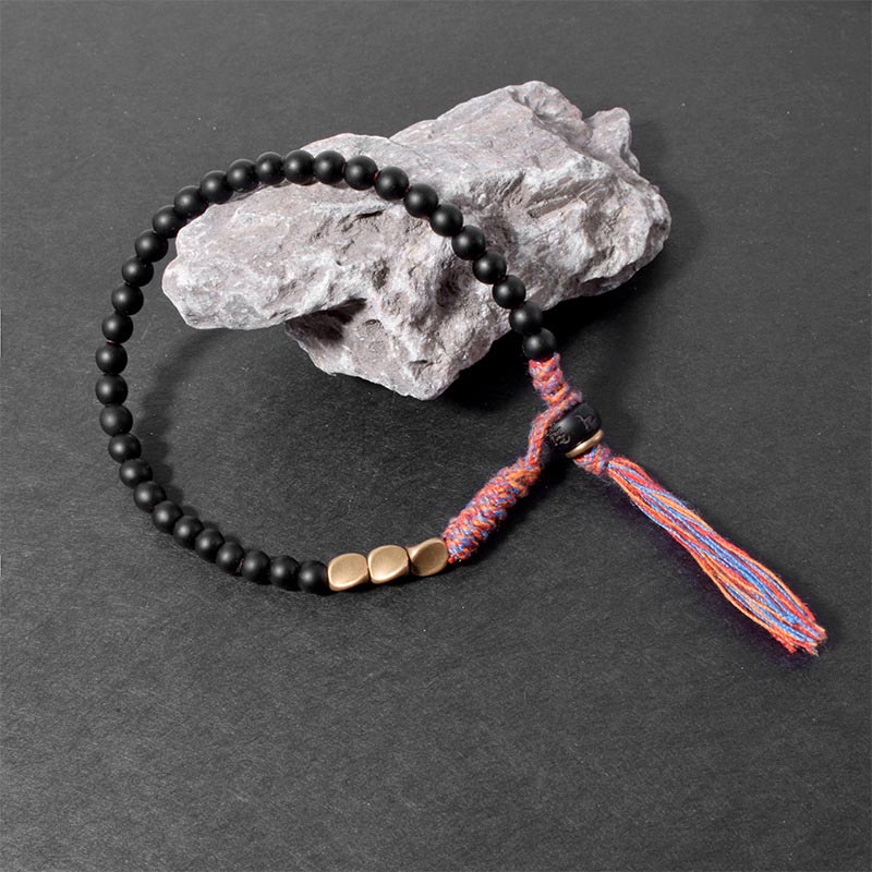 6.7-7in Black Onyx Tassel Bracelet | Protection & Strength