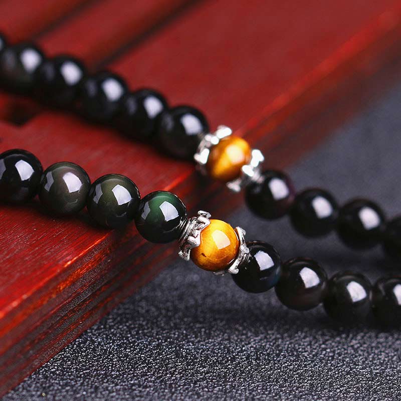 108 Beads Black Obsidian Tiger Eye Chinese Zodiac Bracelet