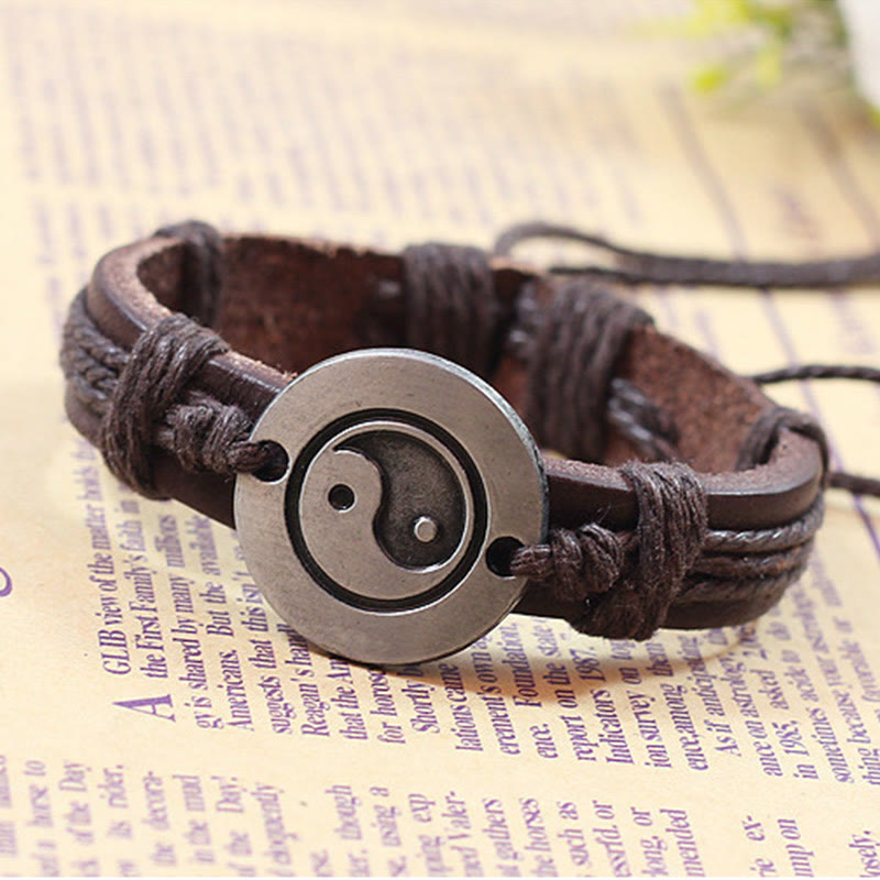 Adjustable Yin Yang Leather Harmony Bracelet 23cm