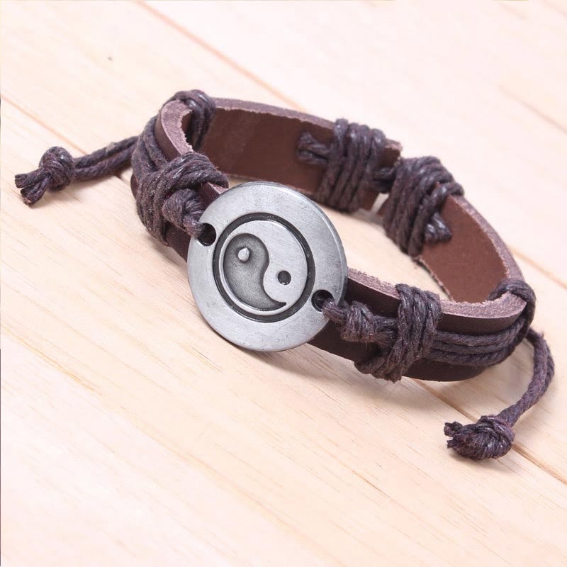 Adjustable Yin Yang Leather Harmony Bracelet 23cm