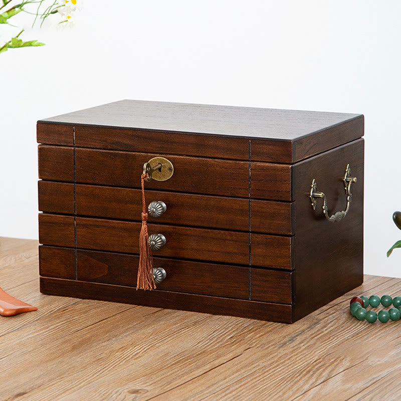 Four-Layer Solid Wood Jewelry Box with Velvet | Zen Decor
