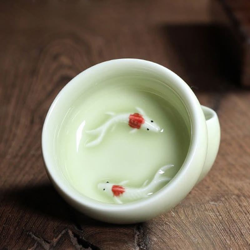 Colorful Koi Fish Ceramic Teacup 60ml | Zen Decor