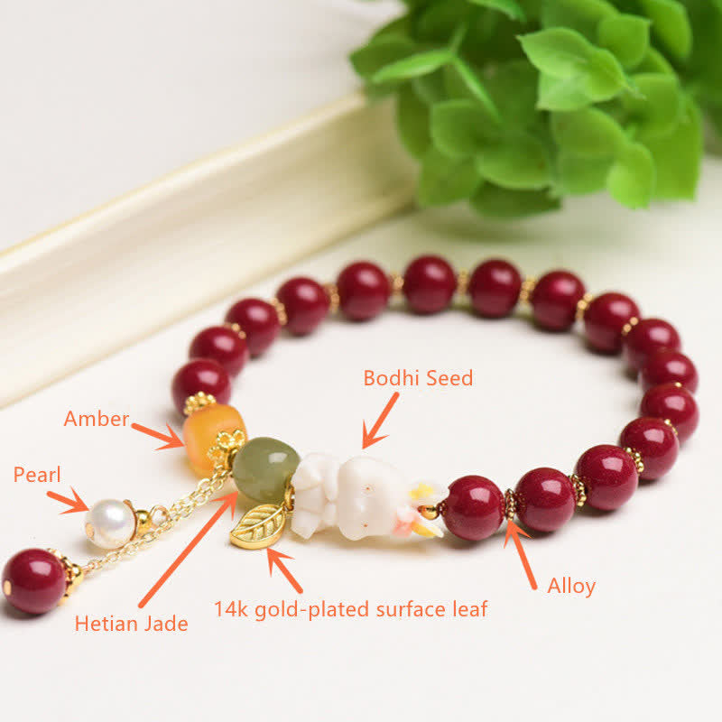 10mm Cinnabar Hetian Jade Blessing Bracelet for Rabbit Year