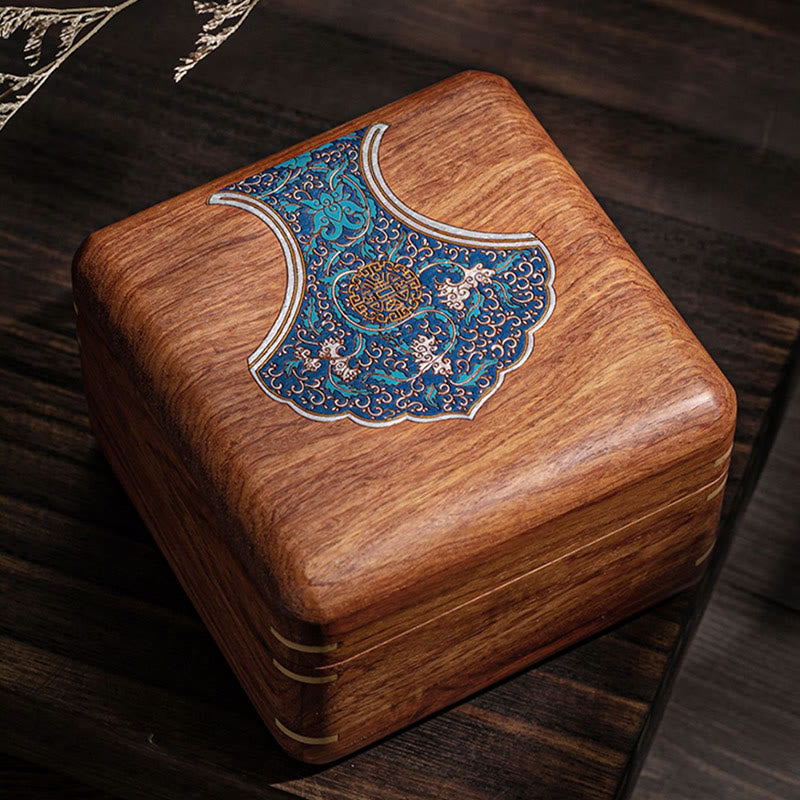 Rosewood Jewelry Box with Antique Flower Leaf Design - Handmade Storage