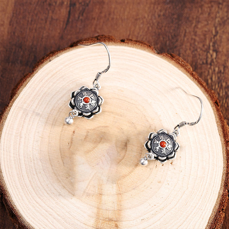 Sterling Silver Om Mani Padme Hum Lotus Necklace & Earrings Set