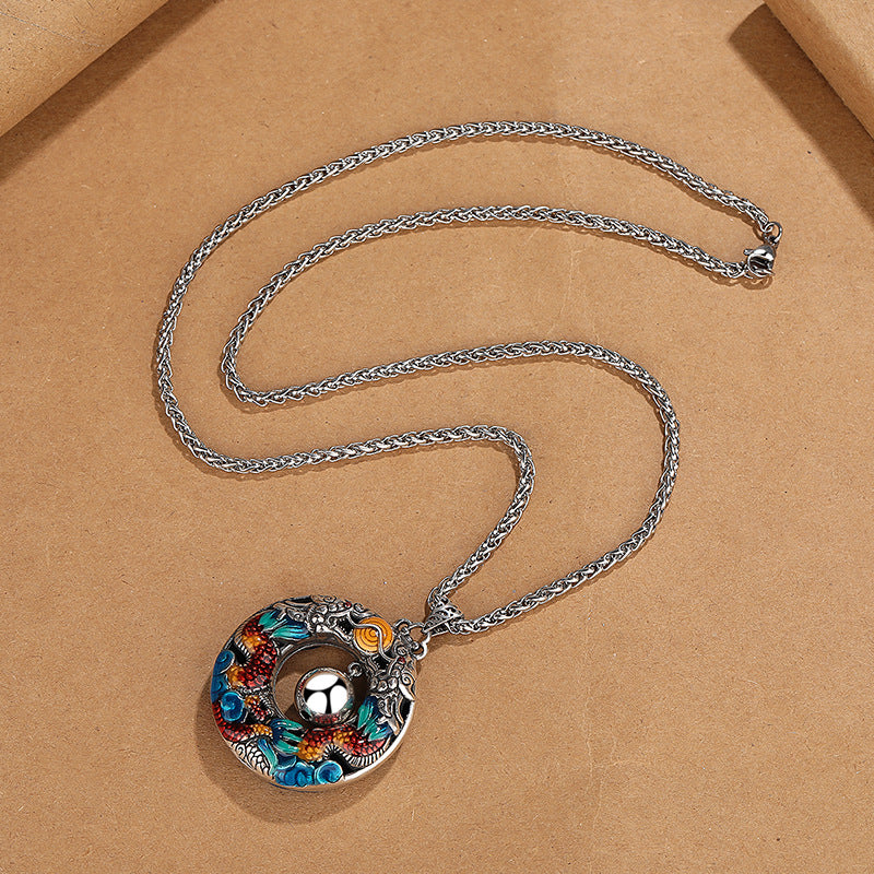 Copper Dragon Necklace | Double Dragons Protection Pendant