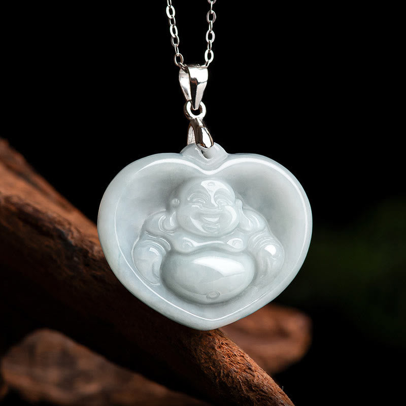 White Jade Buddha Necklace for Luck | Sterling Silver Pendant