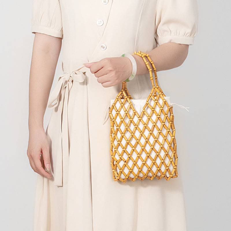 Hand-woven Mesh Hollow Wooden Beads Bag | Spiritual Jewelry