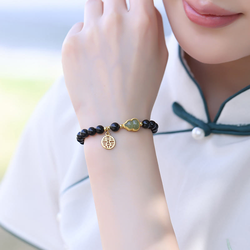 8mm Black Obsidian Hetian Jade Strength Bracelet