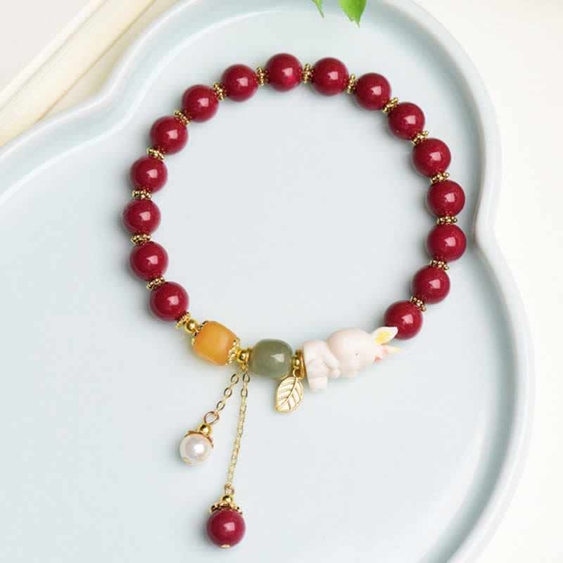 10mm Cinnabar Hetian Jade Blessing Bracelet for Rabbit Year