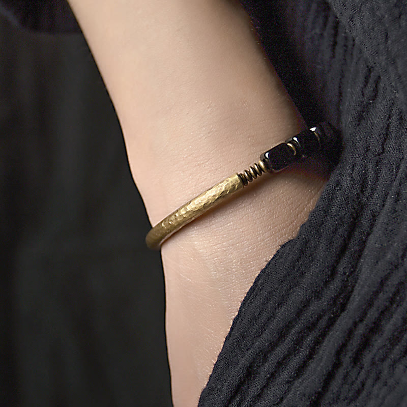 Unisex Black Obsidian Strength Bracelet with Copper