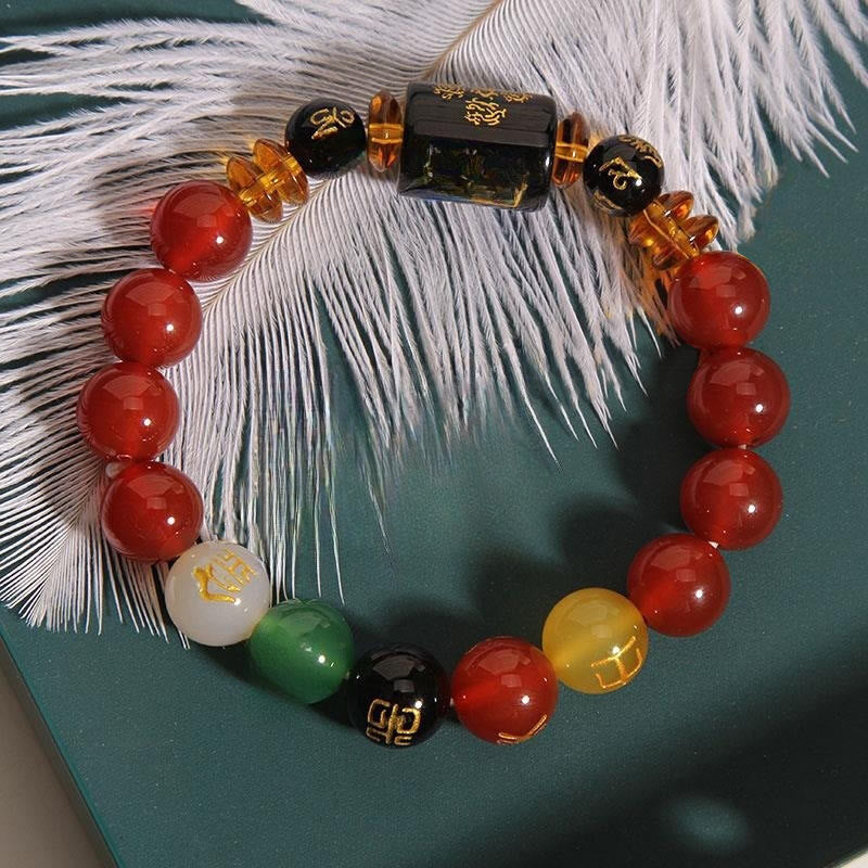 Five Elements Black Onyx Agate Bracelet for Wisdom & Wealth