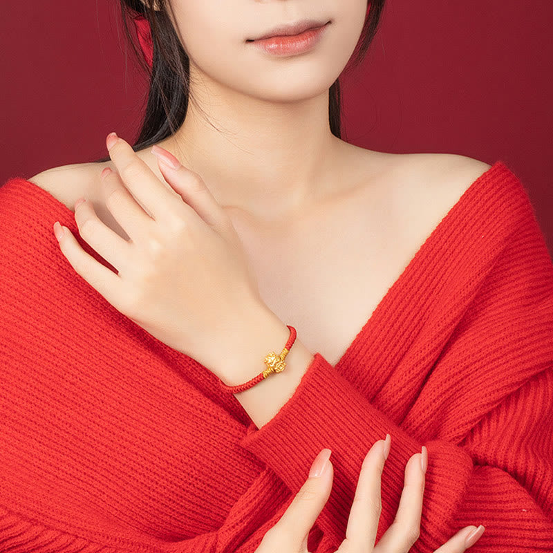 999 Sterling Silver Dragon Bracelet with Red String for Luck & Protection