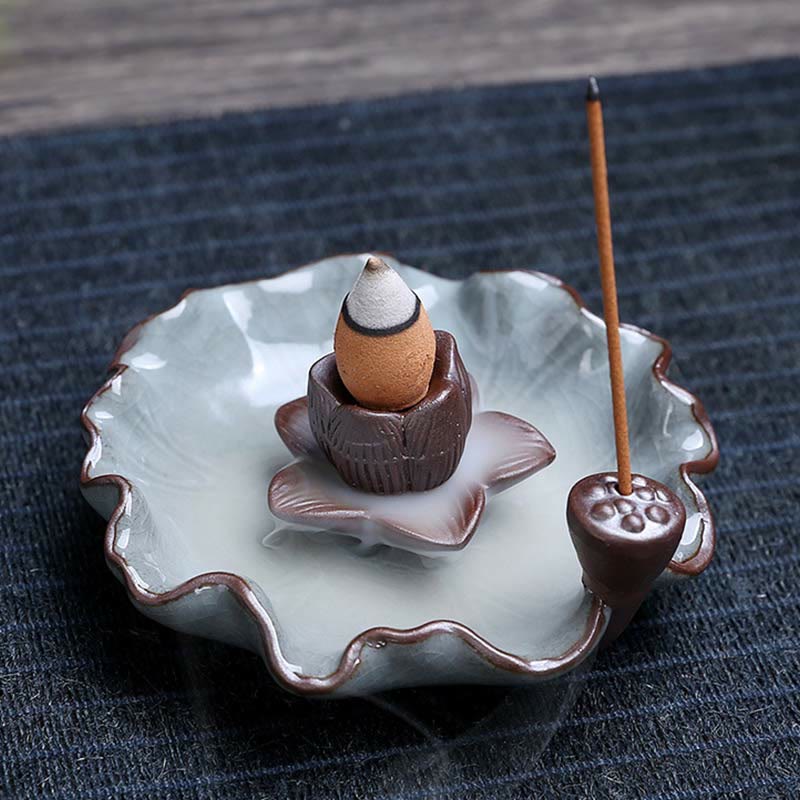 Ceramic Lotus Backflow Incense Burner for Meditation