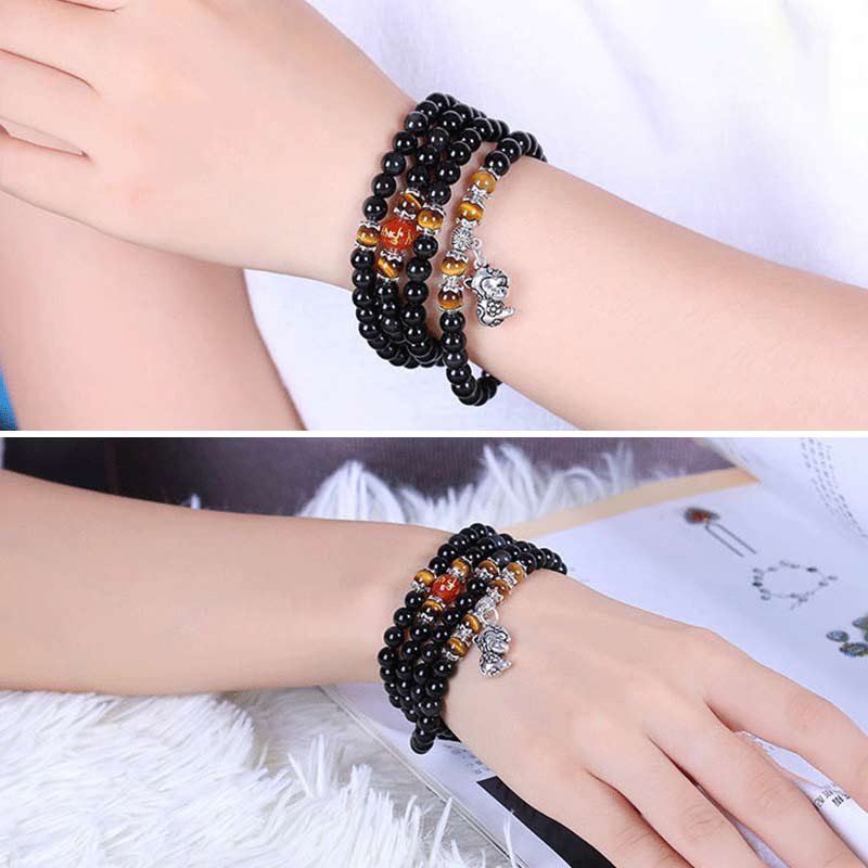 108 Beads Black Obsidian Tiger Eye Chinese Zodiac Bracelet