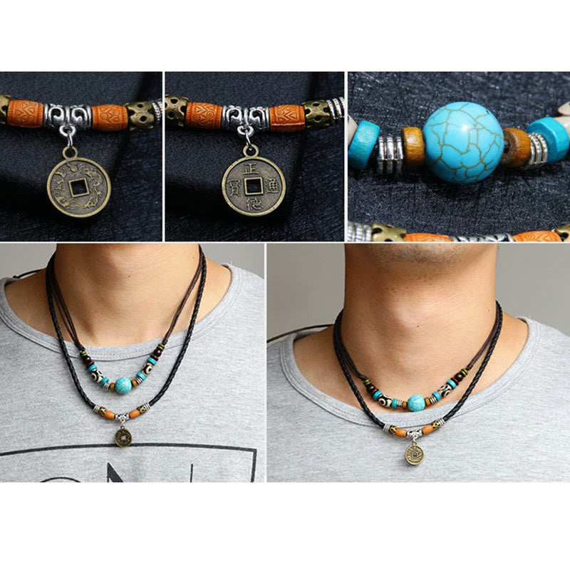 Turquoise Dzi Bead Protection Necklace