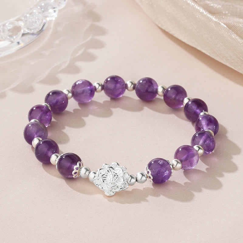 925 Sterling Silver Amethyst Lotus Spiritual Bracelet