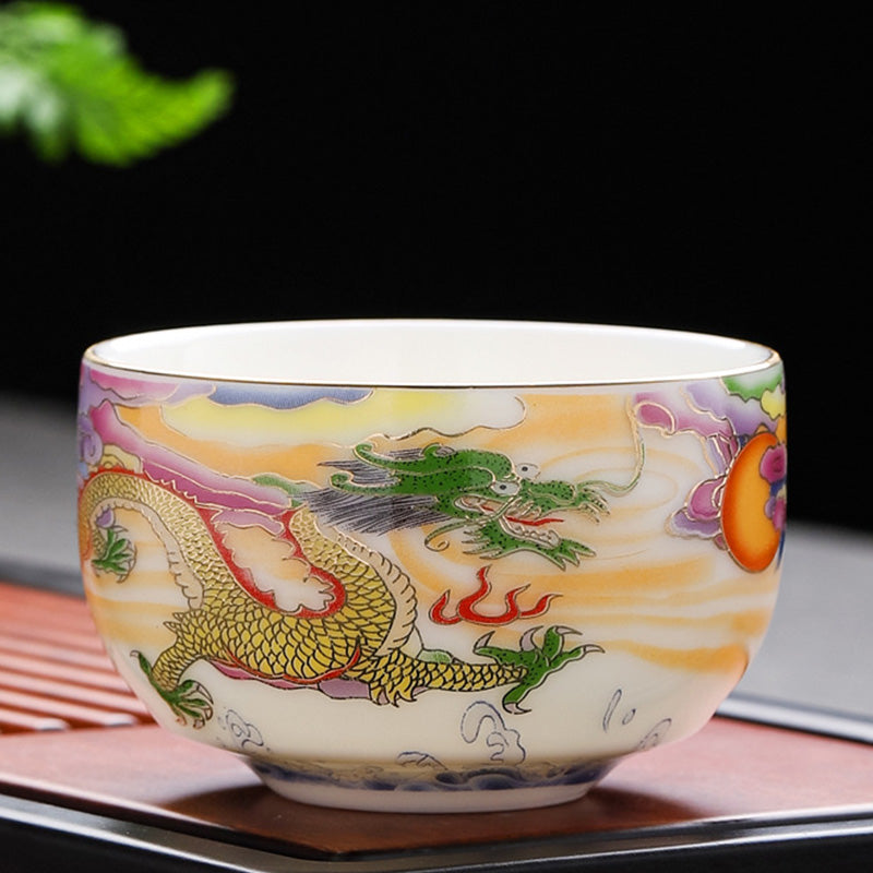 Dragon & Phoenix Ceramic Teacup 190ml | Spiritual Tableware