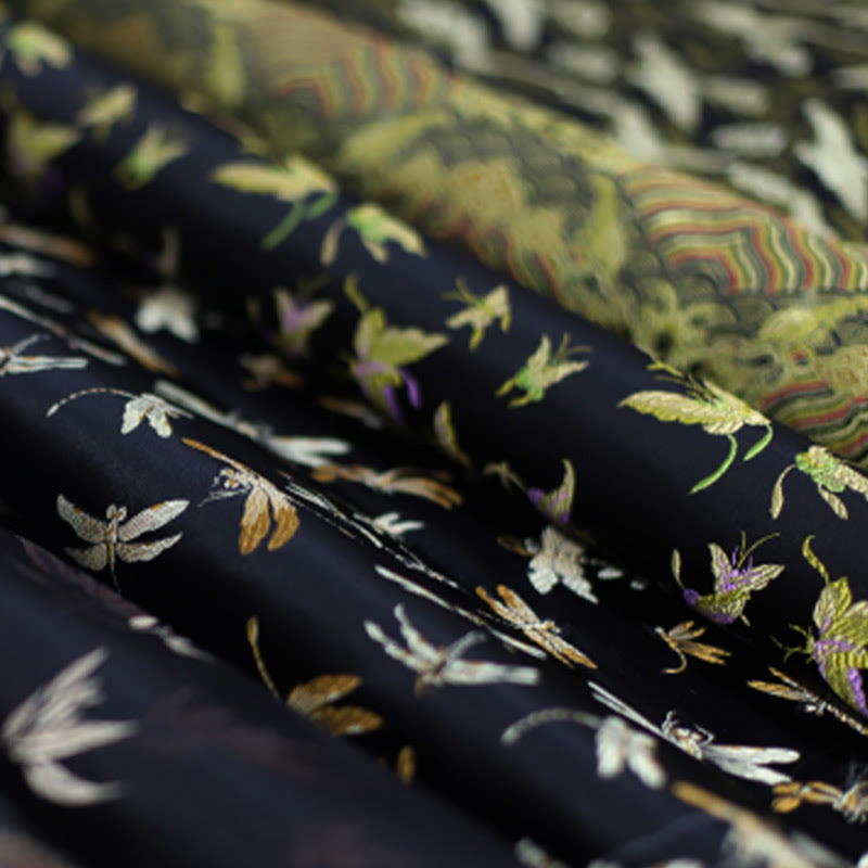 22.5cm Bamboo Handle Handbag | Dragonfly Crane Plum Blossom Leaf