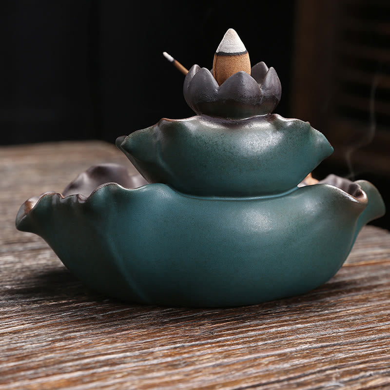 Ceramic Incense Burner Lotus Flower Frog Butterfly Decor