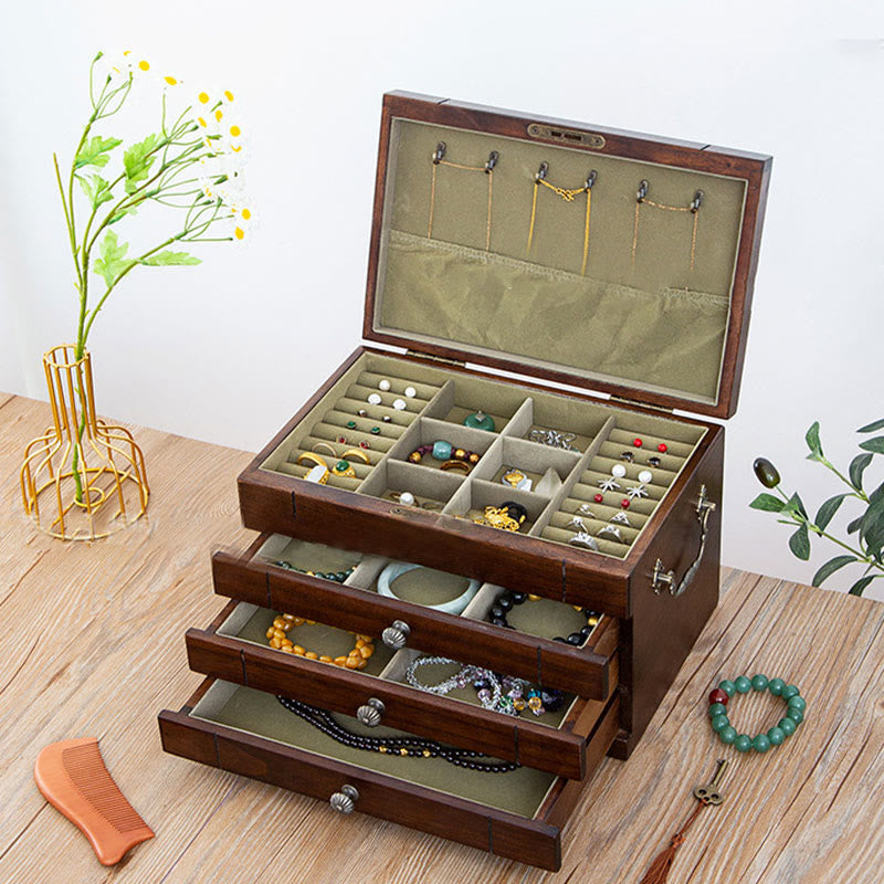Four-Layer Solid Wood Jewelry Box with Velvet | Zen Decor