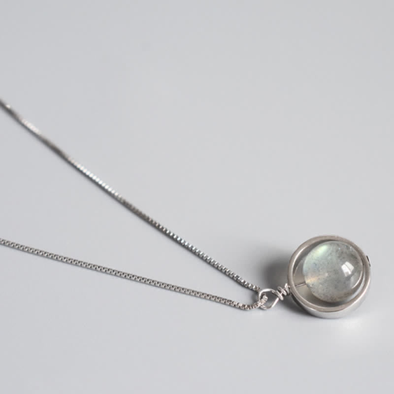 Moonstone Necklace Pendant 925 Sterling Silver Love Planet Rotatable