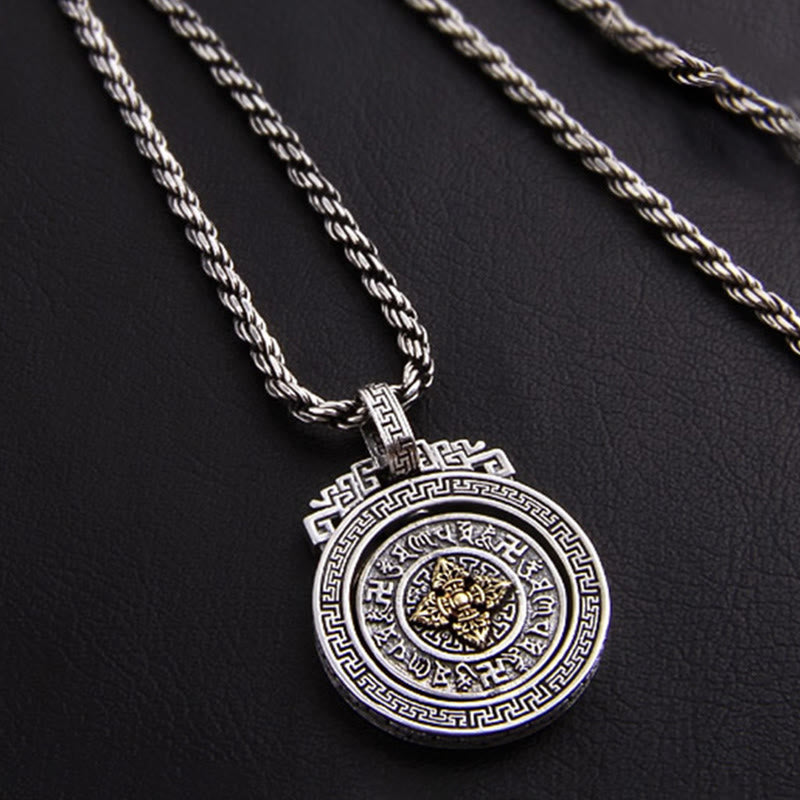 Om Mani Padme Hum Necklace | Copper Silver Rotatable Pendant
