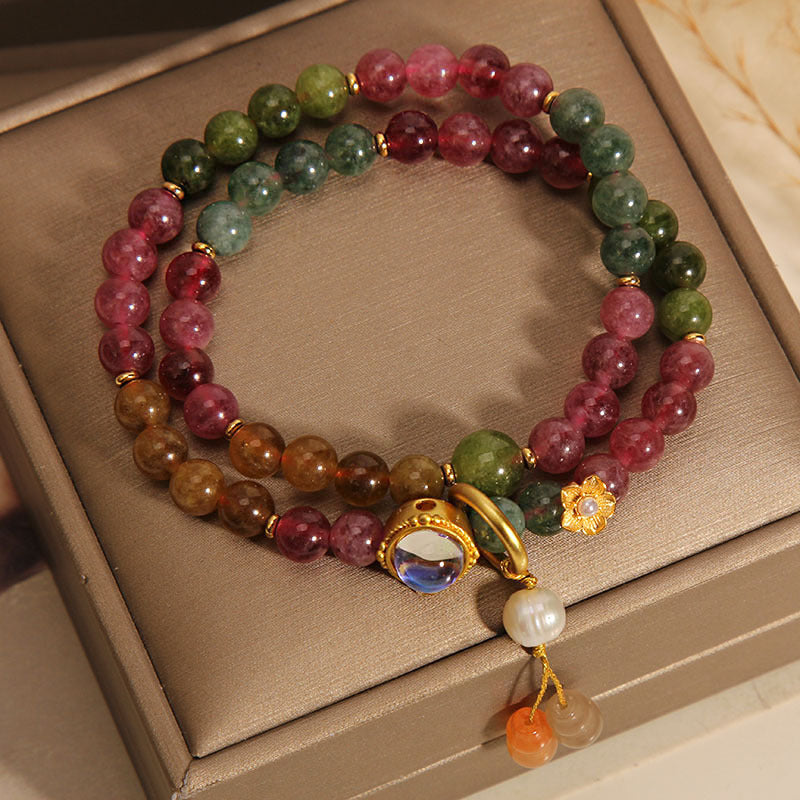 Double Wrap Multicolored Tourmaline Bracelet for Protection