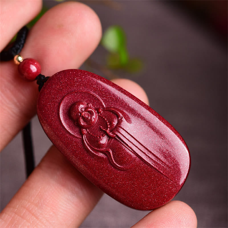 Cinnabar Buddha Necklace with Laughing Buddha & Yin Yang Pendant