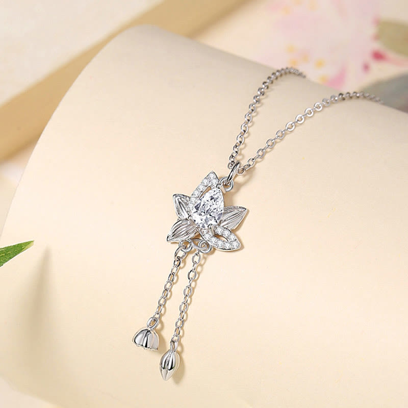 925 Sterling Silver Lotus Zircon Enlightenment Necklace