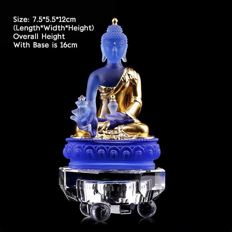 Handmade Liuli Crystal Medicine Buddha Statue 13cm