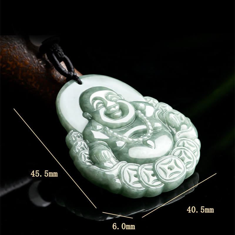 Laughing Buddha Natural Jade Abundance Necklace Pendant