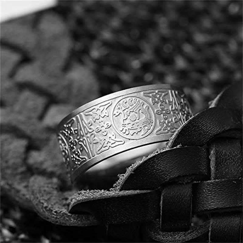 Carved Four Guardian Beasts Dragon Ring in Titanium Steel