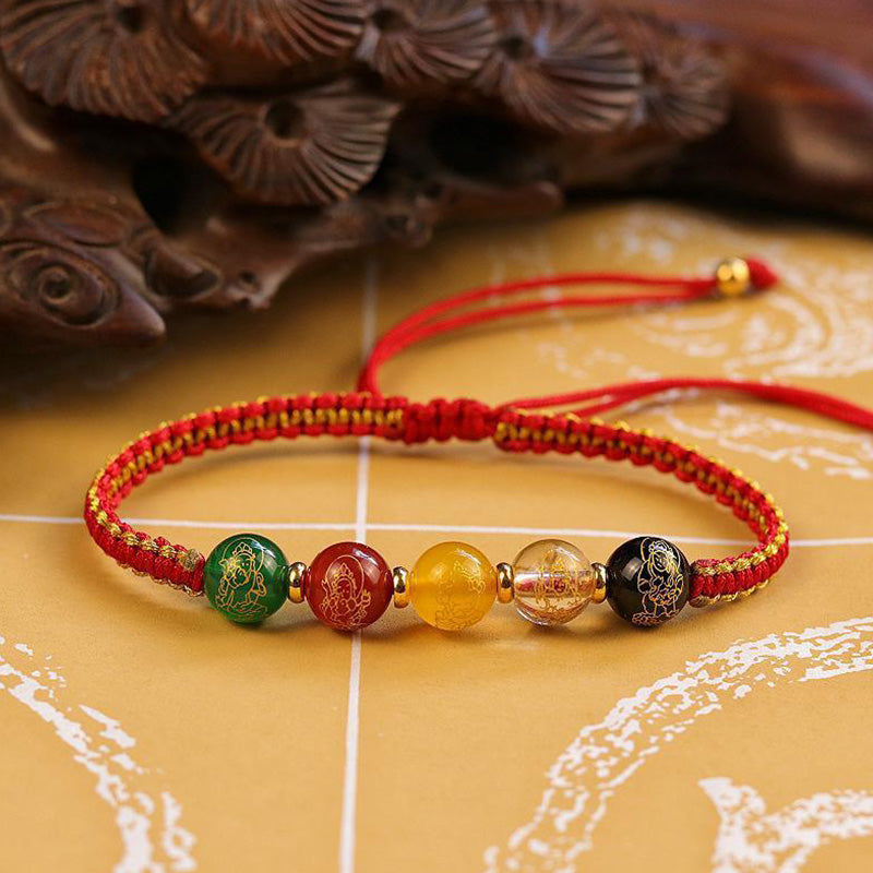 Agate Bracelet with Five Directions Gods Protection String Braid