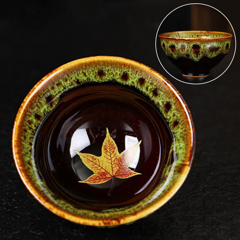 Colorful Maple Leaf Ceramic Teacup 110ml for Cozy Tea