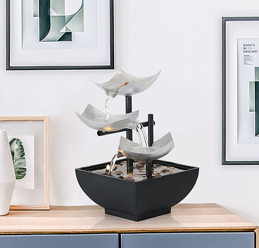 Three Layers Lotus Waterfall Fountain | Zen Tabletop Decor