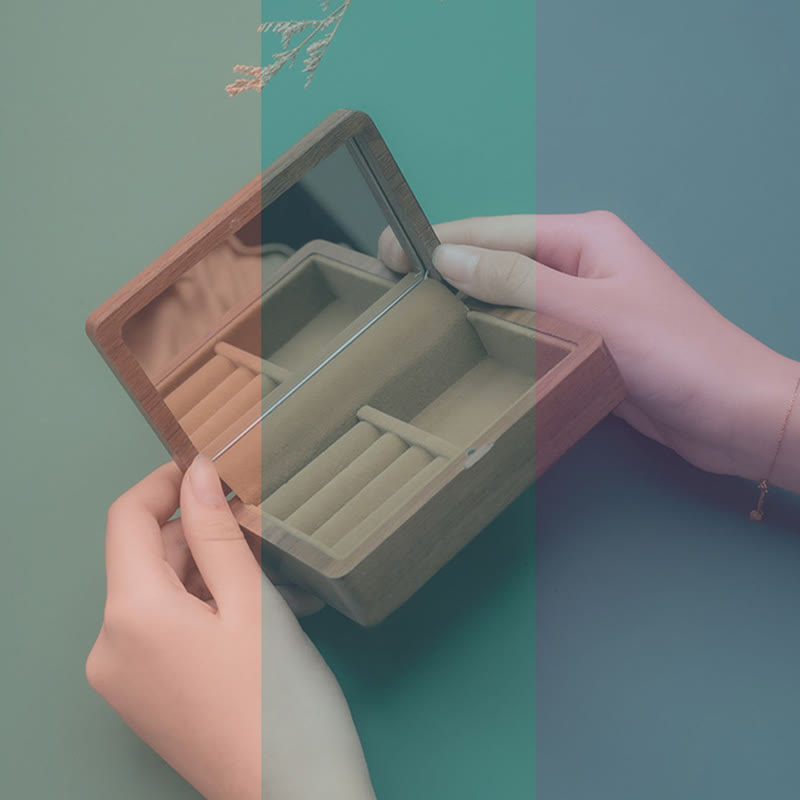 Black Walnut Wood Jewelry Storage Box with Mirror | Zen Decor
