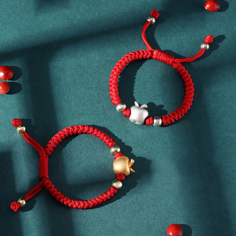999 Sterling Silver Apple Red String Protection Bracelet