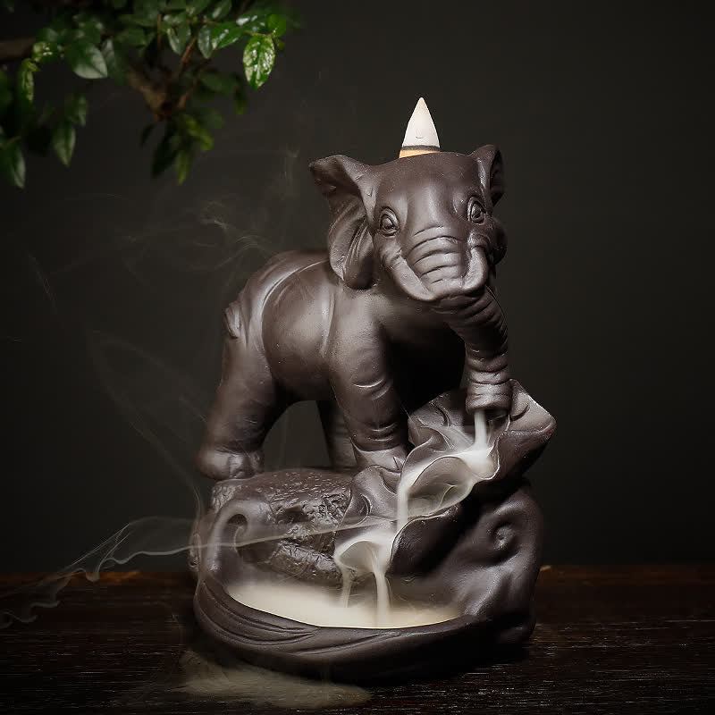 Purple Clay Tibetan Elephant Backflow Incense Burner for Peace