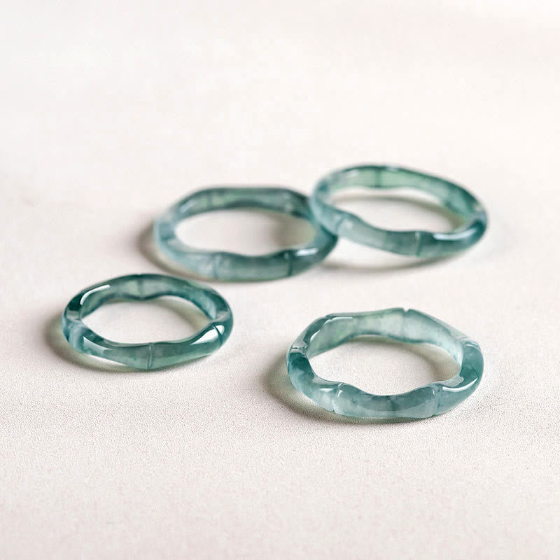 Natural Jade Prosperity Ring | Bamboo Design, 15-20mm