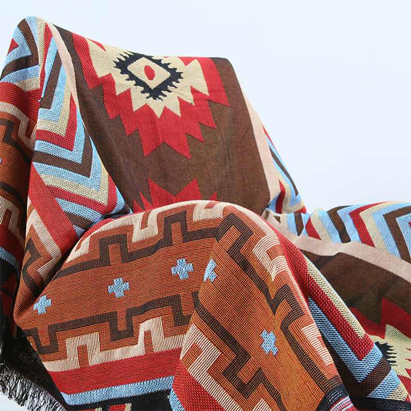 Hand-Dyed Tibetan Geometric Blanket | Zen Decor Comfort