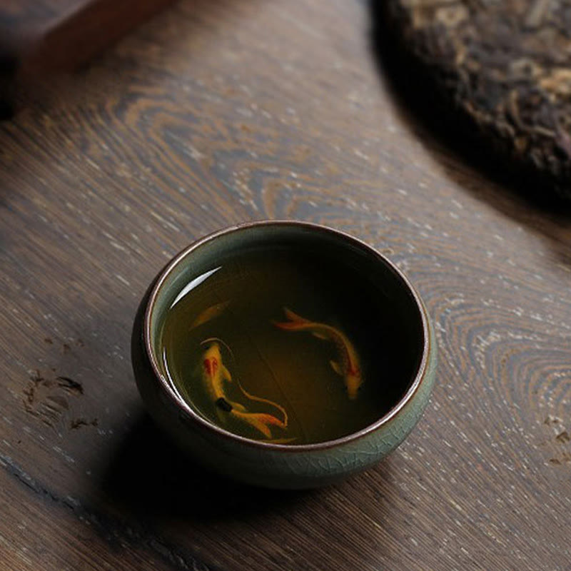 Colorful Koi Fish Ceramic Teacup 60ml | Zen Decor