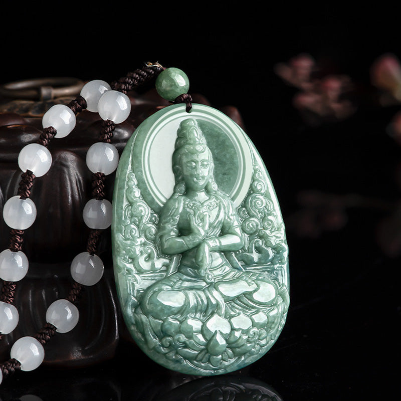 Natural Jade Avalokitesvara Wealth & Success Necklace 45cm