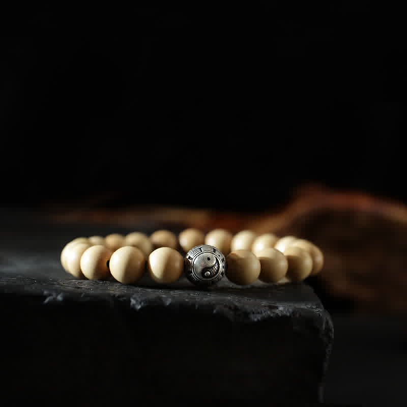 Cinnabar Bracelet with Peach Wood and Lotus Symbols