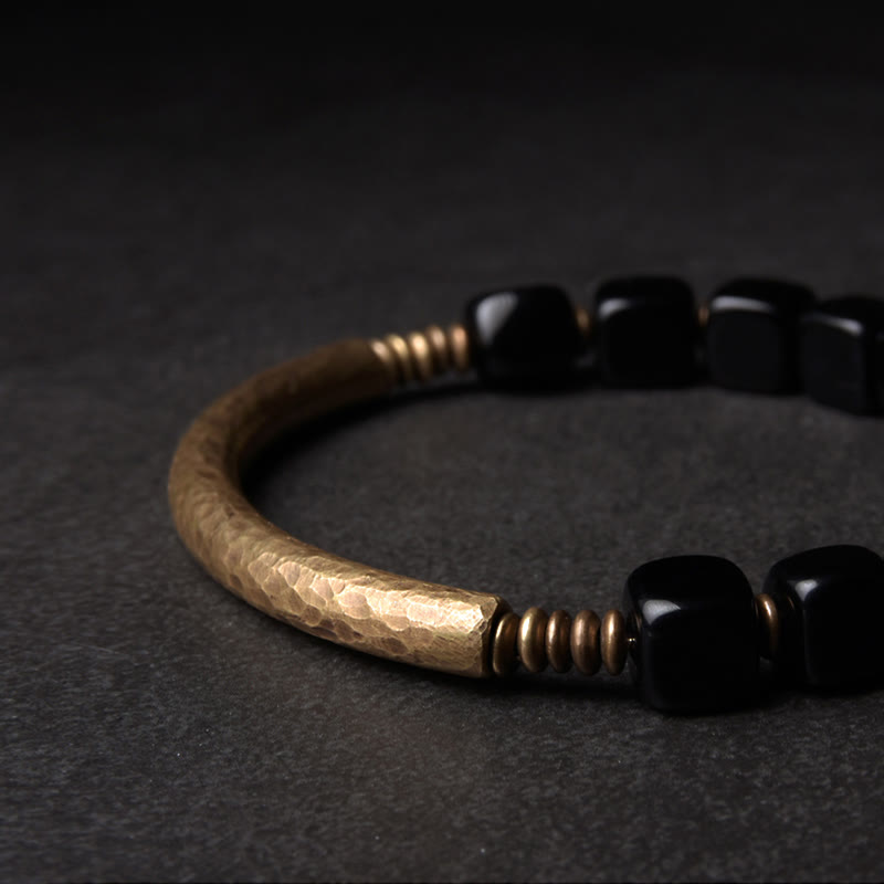 Unisex Black Obsidian Strength Bracelet with Copper