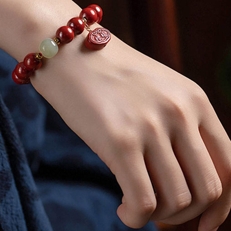 Cinnabar Jade Protection Bracelet 6mm Healing Charm Unisex